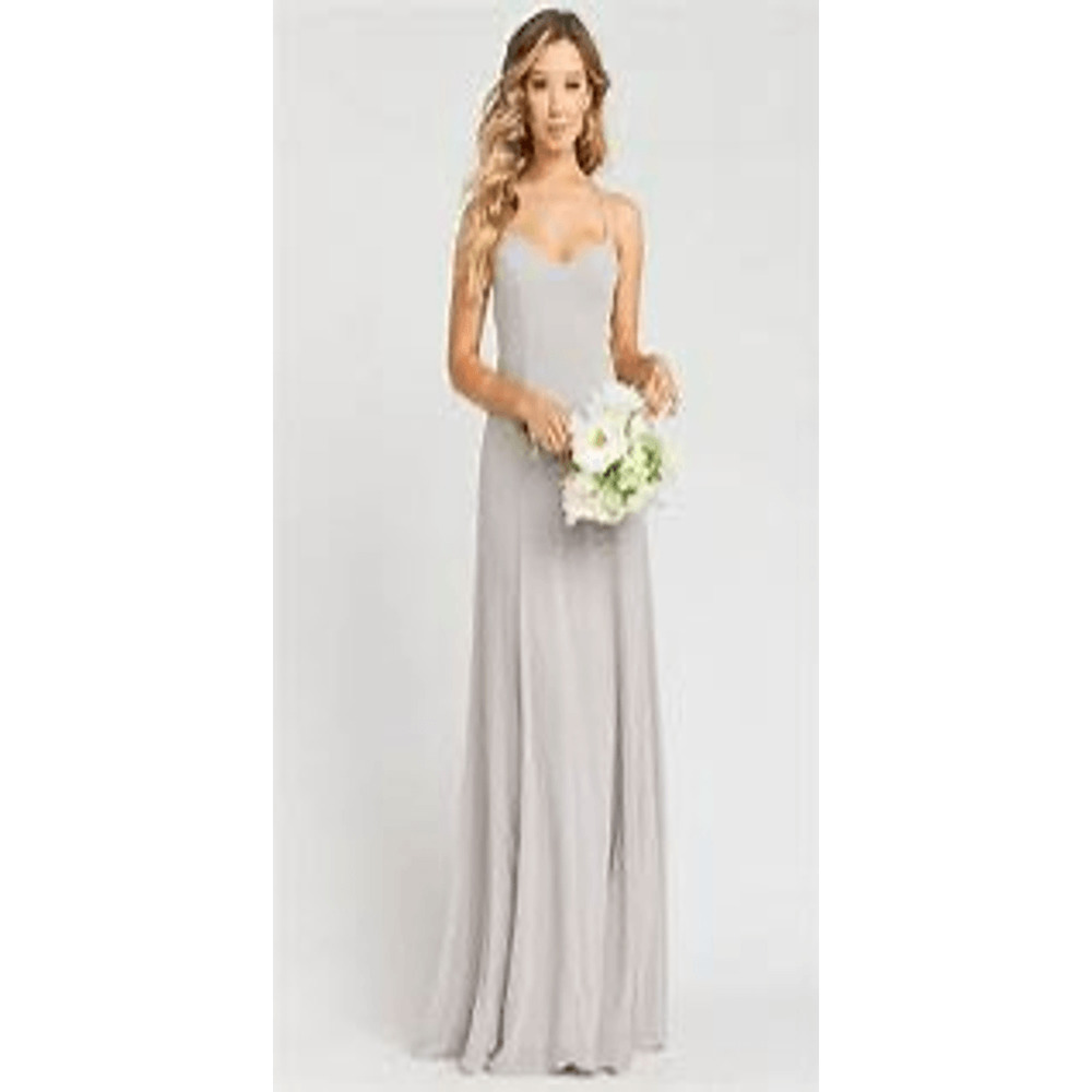 Show Me Your Mumu NWT Godshaw Goddess Gown in Dove Grey Chiffon Size 2XL
